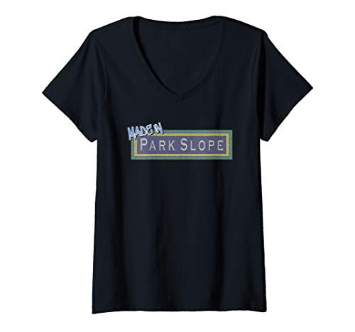 Womens Made In Park Slope Brooklyn Retro Design With Graffiti V-Neck T-Shirt