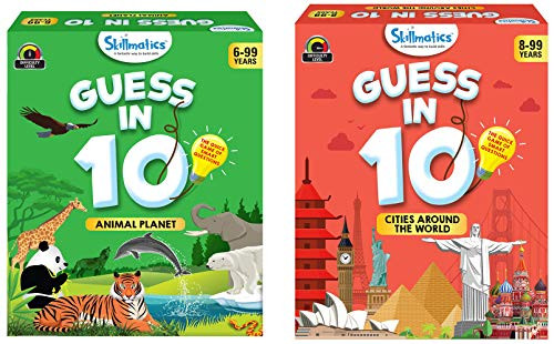 Skillmatics Guess in 10 - Animal Planet (Ages 6-99 Years) Plus Cities Around the World (Ages 8-99) Bundle - Card Game of Smart Questions - General Knowledge for Kids, Adults and Families - Gifts for Kids