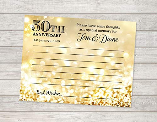 Custom 50th Anniversary Wishes Cards, Set Of 20, Gold Bokeh Wishes For The Couple Cards, Golden Anniversary Wishes Cards, Anniversary Memories Cards, Personalized
