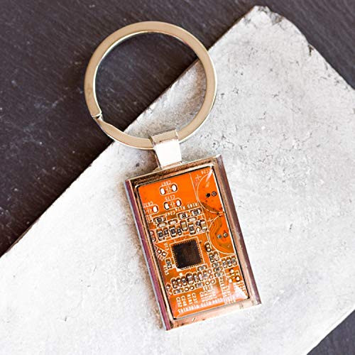 Orange circuit board keychain, gift for computer geek