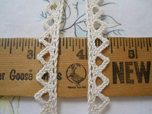 Natural (Beige/Ecru) Ecru Beige Crochet Chevron Cotton Lace Trim 7/16" 10MM Wide cluny lace RIC Rack Edge Retro Yardage Edging Insert Gift tie Embellishment (7 Yards) eLAET633