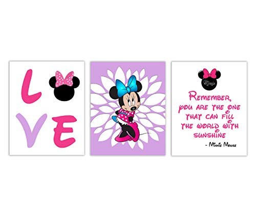 Girls Room Nursery Minnie Mouse Love Wall Art Set of 3 8x10" Prints UNFRAMED