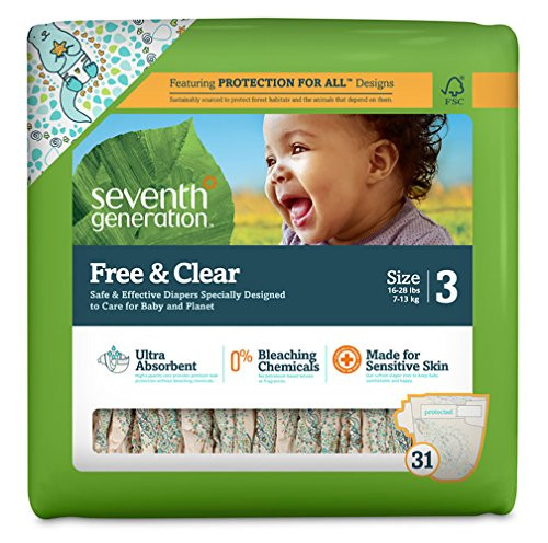 Seventh Generation Free  and  Clear Sensitive Skin Baby Diapers, Size 3, 31 ct