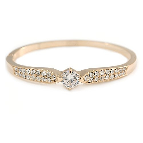 Avalaya Statement Crystal, Round Cz Bangle Bracelet in Polished Gold Tone Metal - 19cm L