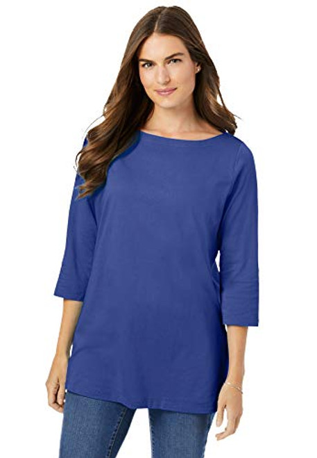 Woman Within Women's Plus Size Perfect Three-Quarter Sleeve Boat-Neck Tee Shirt - 4X, Ultra Blue