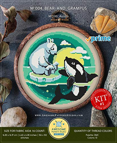 Bear and Grampus #K004 Embroidery Kit | Funny Animals Cross Stitch Patterns | Cross Stitch World | Needlepoint | Cross Stitch Embroidery | Stitch Patterns