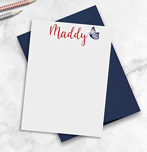 Butterfly Personalized Note Cards for Teens, Thank You Stationary Cards and Envelope Set A2 Flat