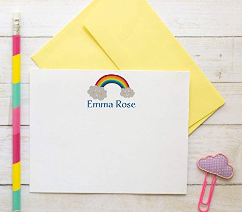 Personalized Rainbow Stationary Note Cards with Envelopes, Kids Stationery Set for Girls, A2 FLAT