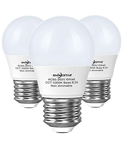 SHINESTAR 3-Pack A15 LED Ceiling Fan Light Bulbs 60 watt Equivalent, Daylight White 5000K, E26 Medium Base Small LED Appliance Bulb for Bathroom Vanity Fixtures, Non-dimmable