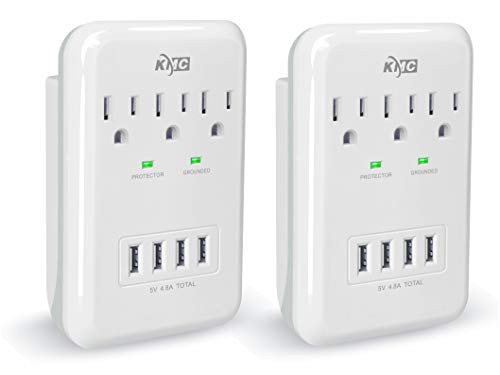 KMC 3-Outlet Wall Mount Surge Protector 900 Joules with 4.8 AMP USB Charging Ports, 4 USB Charging Ports and 1 Phone Holders for Home, School, Office, ETL Certified?2 Pack?