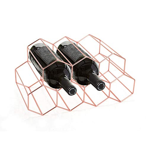 MorNon Wine Rack, 9 Bottle Wine Holder Modern Black Metal Tabletop Wine Rack Small Wine Rack for Wine Storage, Cabinets, Kitchen Countertop, Wine Cellar Bar, Rose Gold