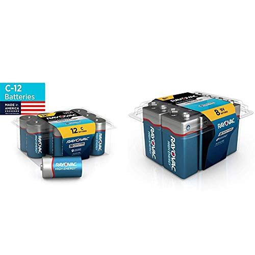 Rayovac C Batteries, Alkaline C Cell Batteries (12 Battery Count) and 9V Batteries, Alkaline 9V Battery (8 Count) Rayovac C Batteries, Alkaline C Cell Batteries (12 Battery Count) and 9V Batteries, Alkaline 9V Battery (8 Count)
