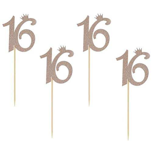 24 Pack of Glitter Rose Gold Number"16" Cupcake Toppers 16th Birthday Party Cupcake Toppers