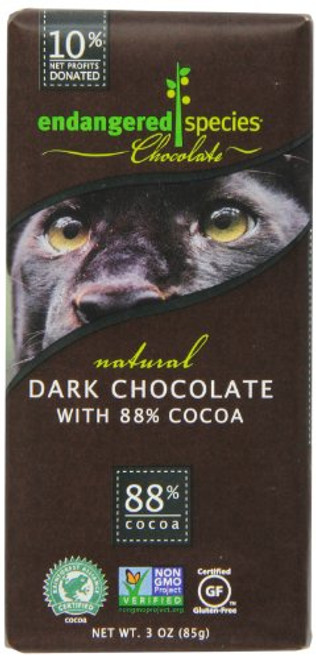 Endangered Species Chocolate Extreme Dark 88 percent Black Panther, 3-ounces (Pack of 6)