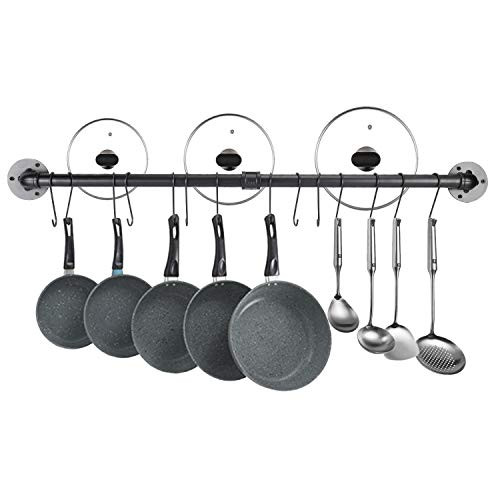 HighFree 39 inch Pot Bar Rack Wall Mounted Detachable Pans Hanging Rail Kitchen Lids Utensils Hanger Black Pipe Pot Rack with 14 Detachable S Hooks HighFree 39 inch Pot Bar Rack Wall Mounted Detachable Pans Hanging Rail Kitchen Lids Utensils Hanger Black Pipe Pot Rack with 14 Detachable S Hooks