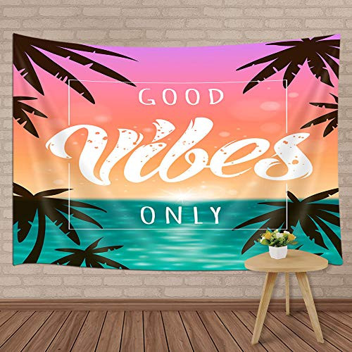 MERCHR Good Vibes Only Tapestry Wall Hanging, Green Ocean Orange Sky Decorative Tapestry Home Decor Spring Tapestry Living Room Bedroom Dorm 60X40 Inches MERCHR Good Vibes Only Tapestry Wall Hanging, Green Ocean Orange Sky Decorative Tapestry Home Decor Spring Tapestry Living Room Bedroom Dorm 60X40 Inches