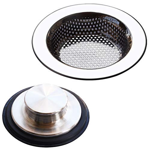 2PCS Kitchen Sink Drain Strainer, Garbage Disposal Stopper, Professional Stainless Steel Filter, Kitchen Sink Strainer Basket Catcher, Anty Clogging Mesh Plug Cover for Most Drain Standard 3-1/2 Inch