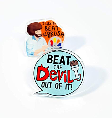 PeachyApricot Bob Ross Beat The Devil Out Of It Lapel Pin Set