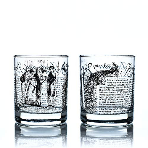 Greenline Goods Whiskey Glasses  Jane Austen Gifts  Pride and Prejudice (Set of 2) - Literature Rocks Glass