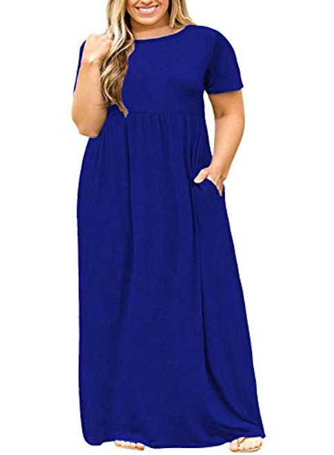 LONGYUAN Women L-6XL Casual Plus Size Long Dress with Pockets Royal Blue,XL