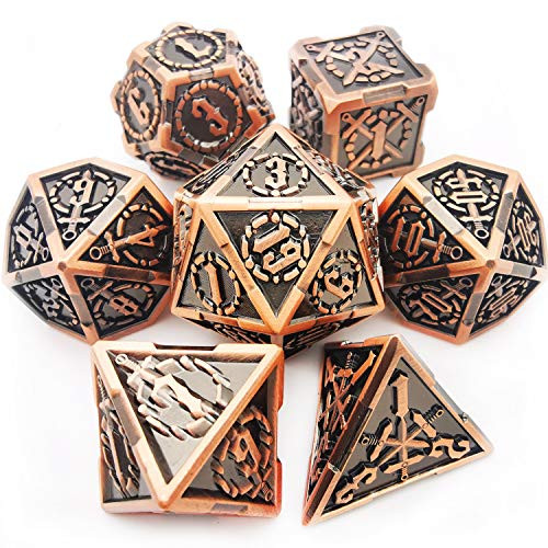 HAOMEJA DND Metal Dice Pirate Sword Dice Set 7 Role Playing Dice D and D Solid Dice Dungeons and Dragons Red Copper