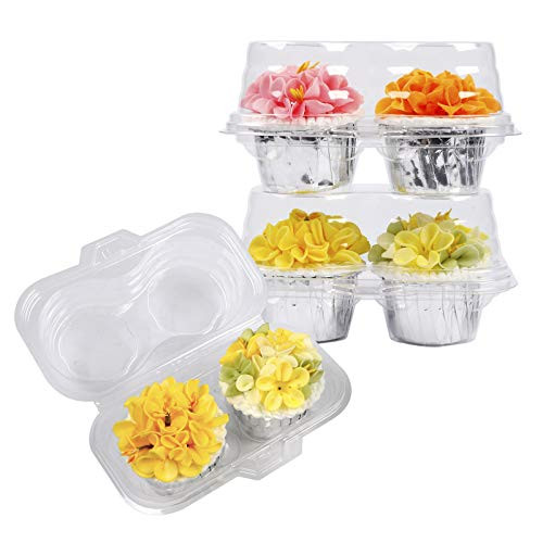 Sharlity Plastic Cupcake Containers 2 Compartment Disposable Cupcake Holders Plastic Cupcake Carrier with Deep Dome(50 Pack)