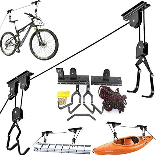 Bike Ceiling Mount Lift Hanger Storage Rack - Mountain Bicycle Hoist Garage Pulley Lift - Bicycle Storage Lift Bike Hoist (Ceiling - 50lb) Bike Ceiling Mount Lift Hanger Storage Rack - Mountain Bicycle Hoist Garage Pulley Lift - Bicycle Storage Lift Bike Hoist (Ceiling - 50lb)