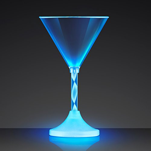 Set of 4 Light Up Martini Glasses with Long Spiral Stem and Color Changing LED