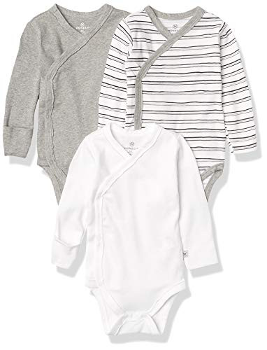 HonestBaby 3-Pack Organic Cotton Long Sleeve Side-Snap Kimono Bodysuits, Sketchy Stripe, 0-3 Months