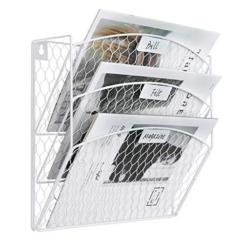 PAG 3-Tier Hanging Wall File Holder Organizer Mail Sorter Wall Mount Literature Rack, White