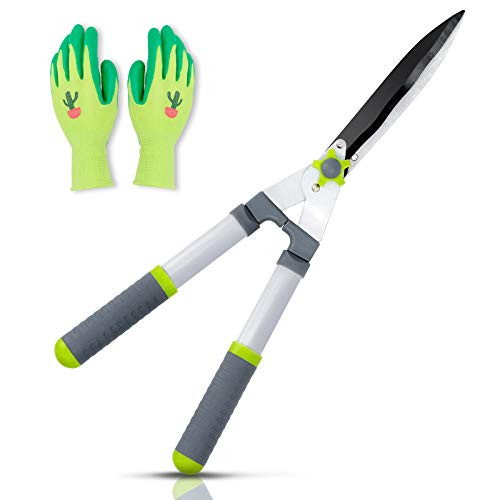 Hortem Hedge Shears Set, Garden Clippers with Wavy Sharp Blade for Trimming Boxwood and Bushes, Shears Gardening Tools Include Hedge Clippers and Extra Garden Glove(24 Inch)