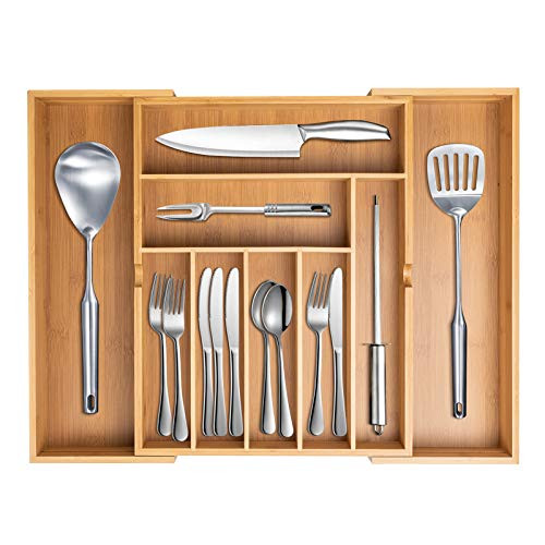 Cutlery Drawer Organizer, Expandable Bamboo Cutlery Tray, Drawer Dividers Organizer for Utensils Holder, Silverware, Flatware, Knives in Kitchen, Bedroom, Living Room, Bathroom