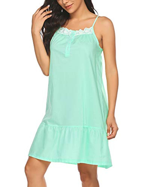 Ekouaer Victorian Sleep Dress for Womens Ladies Cotton Nightgown Sleeveless Loung Dress Green Sleep Gown