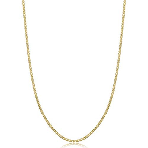 Kooljewelry Yellow Gold Plated Sterling Silver Round Wheat Chain Necklace (1.5 mm, 22 inch)