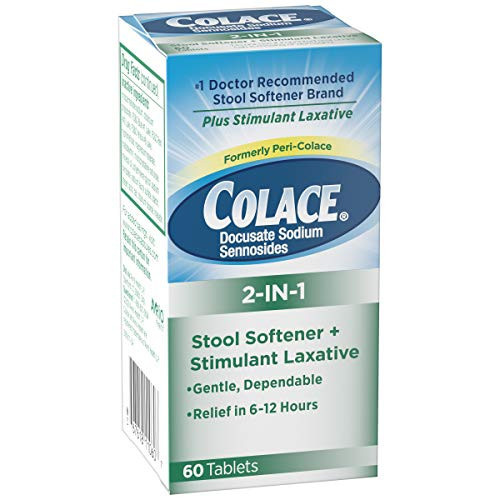 Colace 2-in-1 Stool Softener  and  Stimulant Laxative Tablets, 60 Count, Gentle Constipation Relief in 6-12 Hours