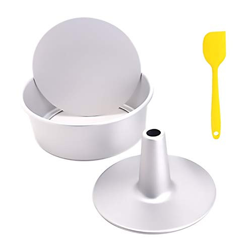 Cocaburra 8 Inch Cake Pan, Angel Food Cake Pan 3 Piece Set, Round Cake Pans Nonstick Cheesecake Pan, Aluminum Round Flat Removable Bottom and Tube Pan Bottom for Baking with Silicone Spatula