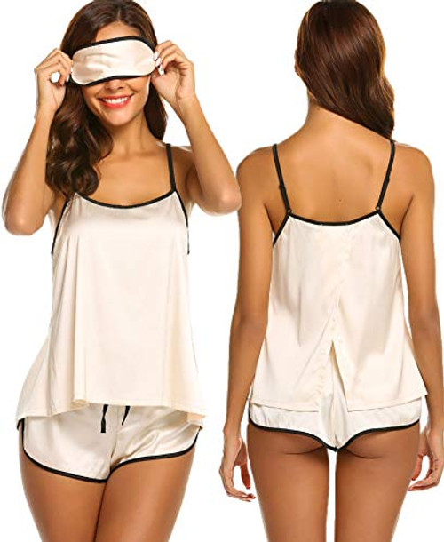 Ekouaer Womens Sexy Sleepwear Lingerie Satin Pajamas Cami Shorts Set Nightwear,15-beige,Small Ekouaer Womens Sexy Sleepwear Lingerie Satin Pajamas Cami Shorts Set Nightwear,15-beige,Small