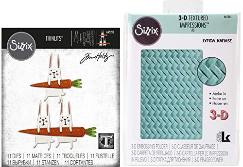 Tim Holtz Sizzix Carrot Bunny Thinlits and 3-D Woven Textured Embossing Folder - 2 Items