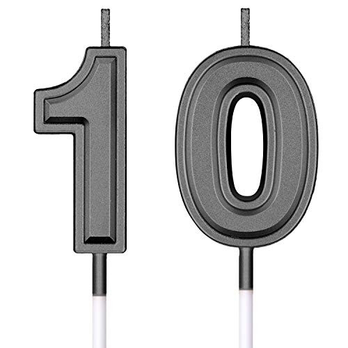 10th Birthday Candles Cake Numeral Candles Happy Birthday Cake Candles Topper Decoration for Birthday Wedding Anniversary Celebration Supplies (Black)