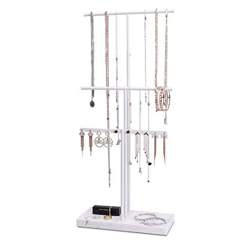 LKKL Jewelry Organizer, 3 Tier Hanging Necklace Holder Jewelry Tree Stand With Height - Adjustable, Jewelry Display Tray Base For Earrings, Necklaces, Bracelets, and Rings- White LKKL Jewelry Organizer, 3 Tier Hanging Necklace Holder Jewelry Tree Stand With Height - Adjustable, Jewelry Display Tray Base For Earrings, Necklaces, Bracelets, and Rings- White