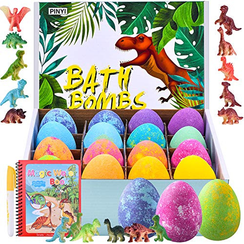 PinYi Bath Bombs for kids with Surprise Inside, Set of 16 Handmade Bubble Bath Fizzies with Dinosaur Toys, Gentle and Kids Safe Spa Bath Fizz Balls Kit, Birthday Christmas Holiday Gifts for Girls/Boys PinYi Bath Bombs for kids with Surprise Inside, Set of 16 Handmade Bubble Bath Fizzies with Dinosaur Toys, Gentle and Kids Safe Spa Bath Fizz Balls Kit, Birthday Christmas Holiday Gifts for Girls/Boys