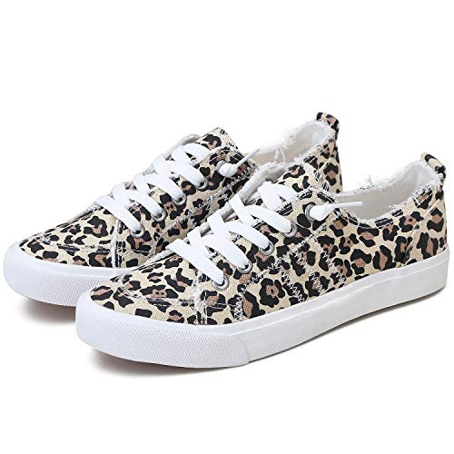 Obtaom Women's Play Fashion Sneaker White Color Washed and Leopard Canvas Slip on shoesLeopard, US9