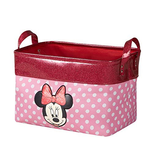 Idea Nuova Disney Minnie Mouse Rectangular Storage Bin with Red Glitter Trim and Handles