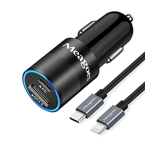Meagoes 20W USB C Fast Car Charger, Compatible for Apple iPhone 12 Pro Max/12 Pro/12/12 Mini/11 Pro Max/11 Pro/11, PD-PPS-  and  QC3.0 Rapid Charging Adapter, 3ft MFi Certified USB C to Lightning Cable