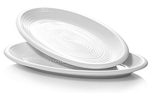 DOWAN Oval Serving Platters - 12 Inches Serving Plates, Oval Dinner Plates Porcelain White, Serving Dishes for Party, Meat, Appetizers, Dessert, Dishwasher  and  Oven Safe, Set of 2, Creamy White