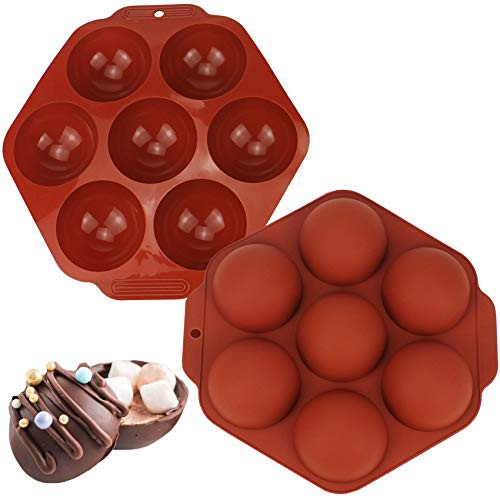 Chocolate Bomb Mold, 2 Packs Semi Sphere Silicone Molds For Baking,7 Holes Round Silicone Baking Mold, Half Ball Sphere Silicone Cake Mold Making Hot Chocolate Bomb, Jelly (coffee)