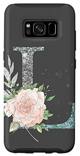 Galaxy S8 First Name Initial L Monogram Blue Rose Gray Background Case