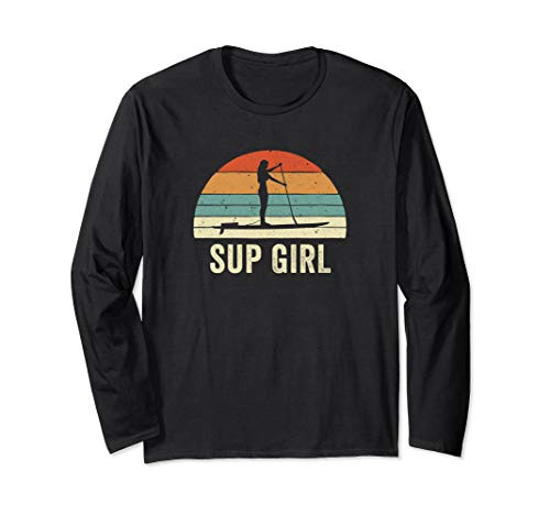 Stand Up Paddle Board Woman on SUP Girl Retro Vintage Style Long Sleeve T-Shirt