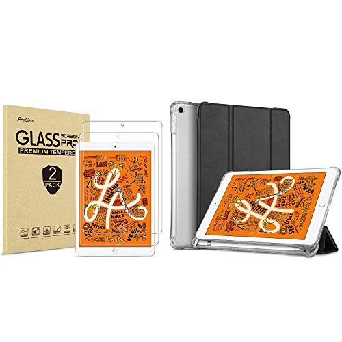 ProCase iPad Mini 4th and 5th Screen Protector, Tempered Glass Screen Film Guard Screen Protector Bundle with iPad Mini 5 Case 2019 with Pencil Holder, Ultra Slim Lightweight Stand Protective Case