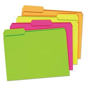 Pendaflex Glow File Folders, 1/3 Cut Top Tab, Letter, Assorted Colors, 24/Box